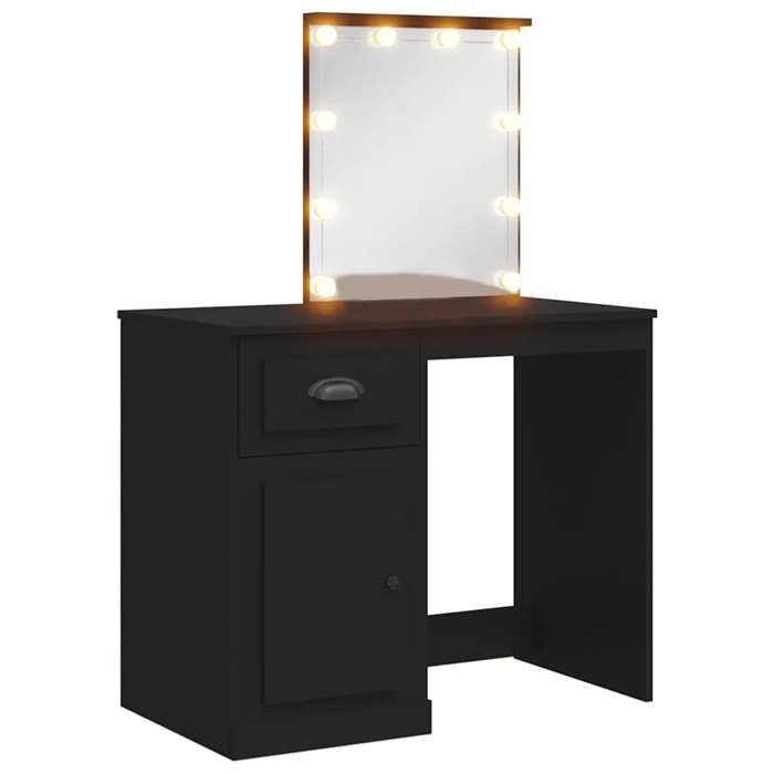 ABBO-SALE* Coiffeuse Noir - Coiffeuse avec lumières LED 1 PC - CLOUD - Armoire maquillage - noir 90x42x132 5cm - c974682
