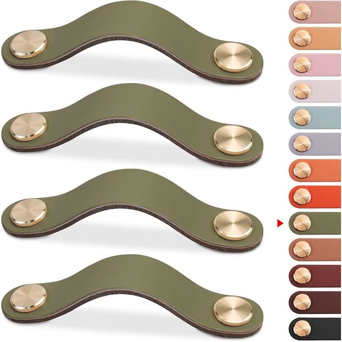 LEREATI 4pcs Poignée Meuble Cuir Bouton Porte Plac Poignee Simili Cuir Bouton de Tiroir Poignee de Meuble Vintage pour Vert 160mm