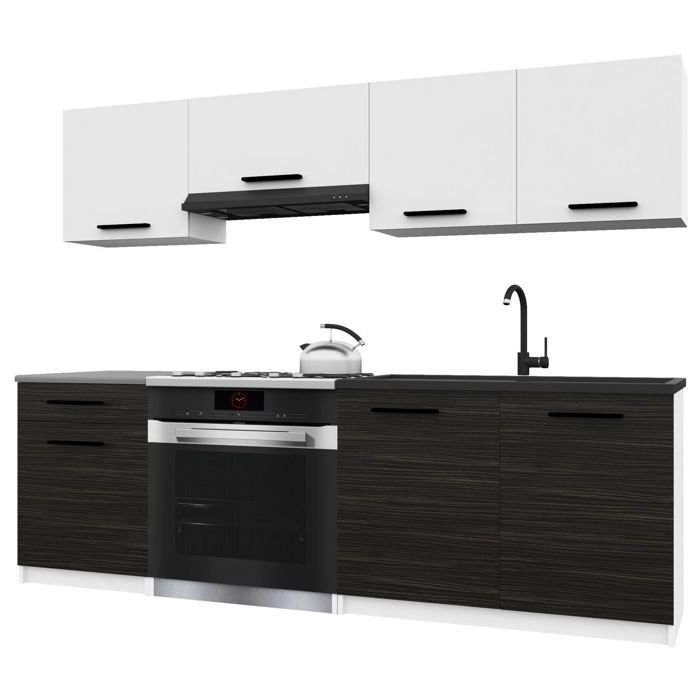 BELINI Cuisine Équipée Complète ITALIA 1 180 cm - Meubles Hauts et Bas avec Plan de Travail - Blanc Mat/Ébène
