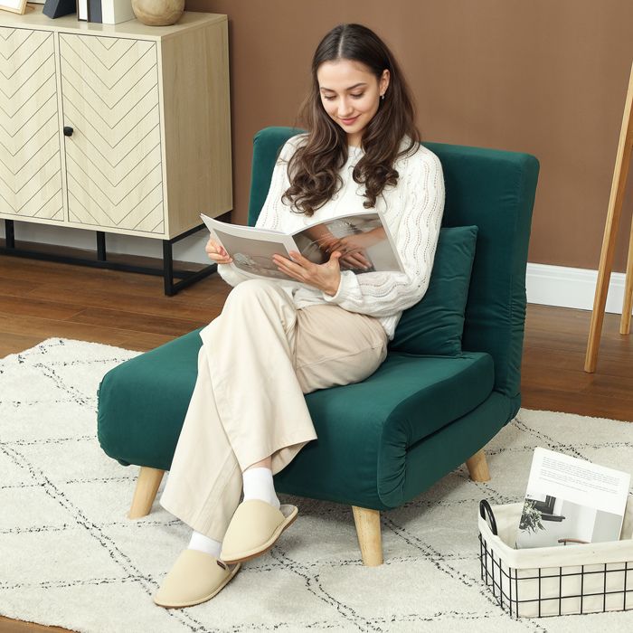 Fauteuil convertible - Pliant convertible - Aspect velours - Dossier 6 positions - Charge 120 kg