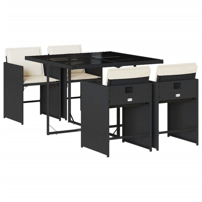 VD Ensemble à manger de jardin coussins 5pcs Noir Résine tressée Mobilier outdoor @EU13032BONE