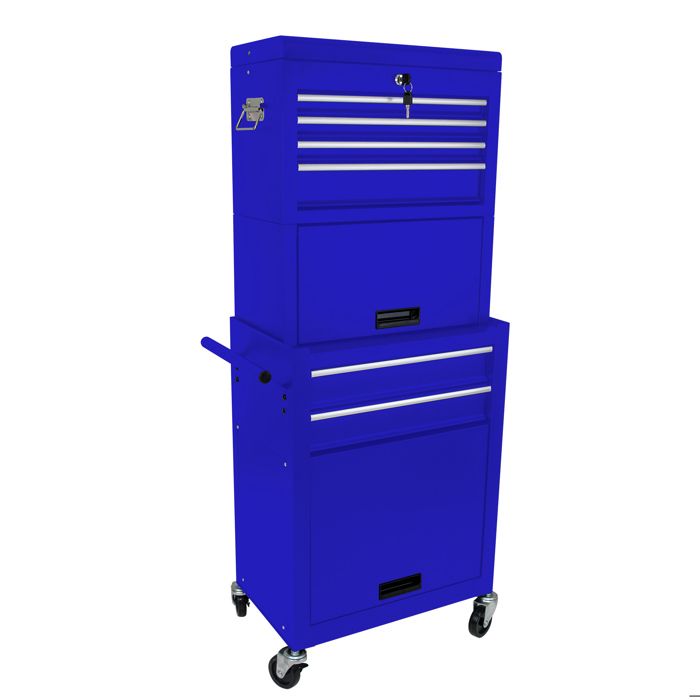 COVREO servante datelier à roulettes 6 tiroirs verrouillable coffre amovible 2 en 1 acier bleu