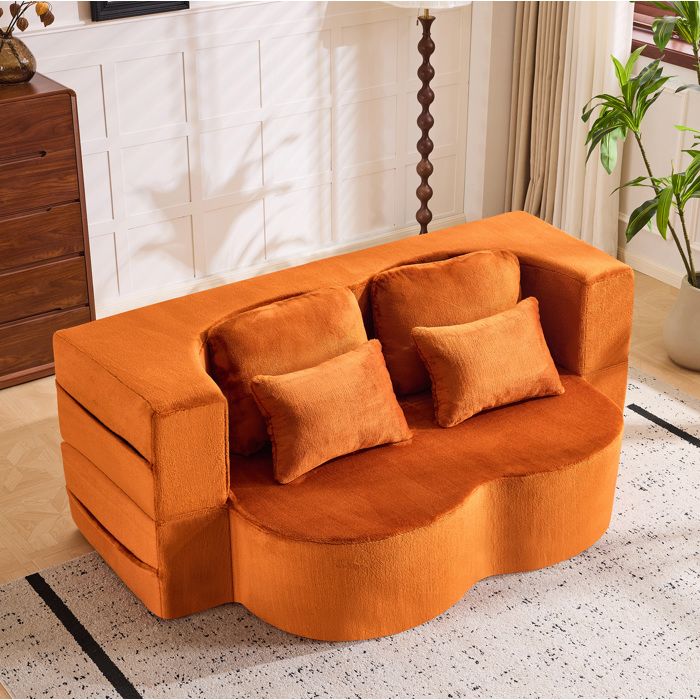 Canapé de sol convertible AESVAR orange mousse haute densité 4 coussins sans montage