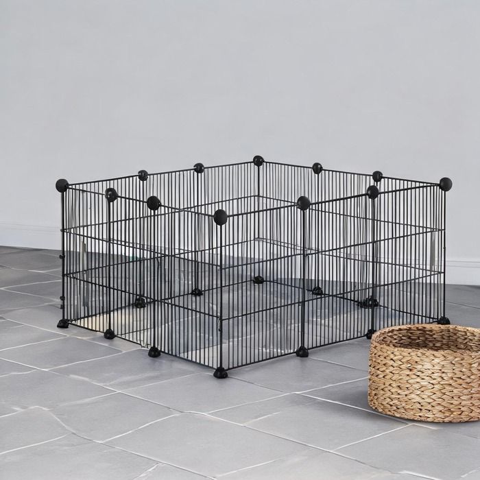 Enclos pour petits animaux en fil d’acier noir bords arrondis 140 x 70 x 35 cm modulable