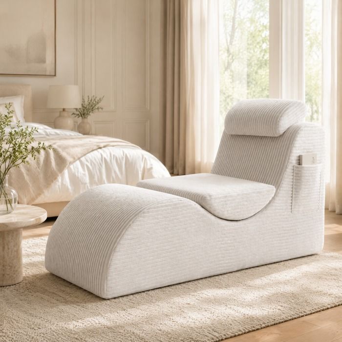Fauteuil de relaxation 1 place ergonomique avec poche latérale - YEAVIO - coussin amovible corduroy beige