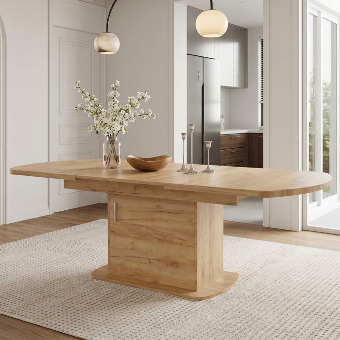 Table à Manger Extensible Ovale 140-200 x 80 cm avec Rangement Table Multifonction Chêne Naturel