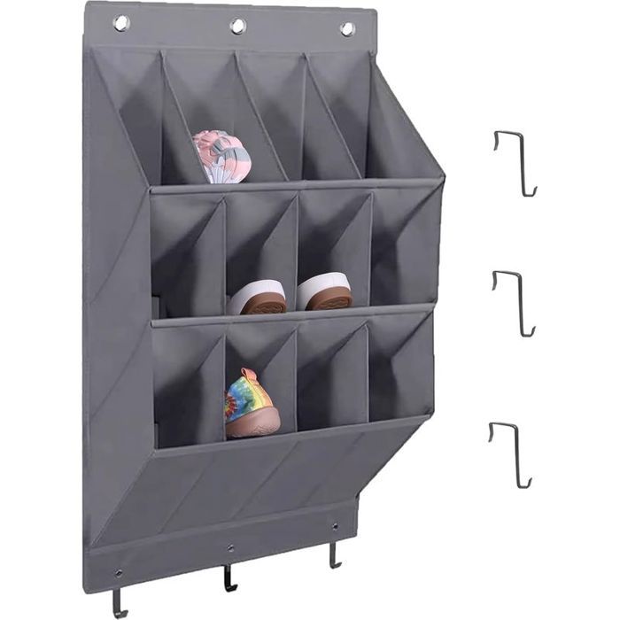 Rangement Chaussures Suspendu avec 12 Poches Profondes Et 6 Crochets Porte Chaussures Mural Organiseur Noir Tissu en Lin Ran