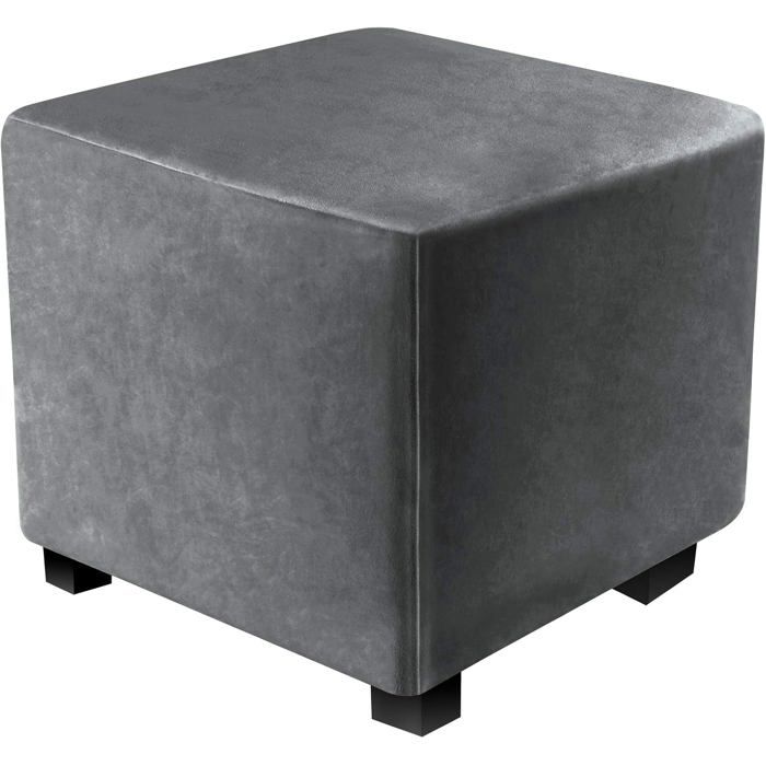 Housse de pouf rectangulaire extensible en velours - dimensions 33-46 cm x 38-46 cm - gris clair