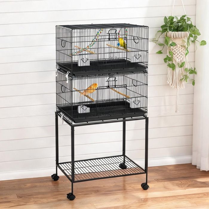 30.3 x 18.1 x 64.6 in and roulettes et plateaux amovibles Bird Cages and Accessories with Volière d’intérieur double en acier noir
