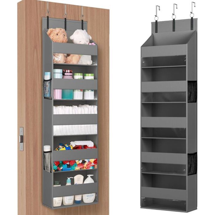Organisateur mural 5 étagères + 4 poches 18 kg gris – idéal chambre & salle de bain