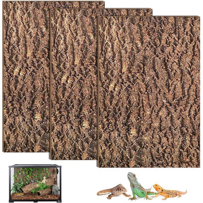 Lot de 3 parois arrière en liège pour terrarium - 20 x 30 cm - Aspect écorce darbre