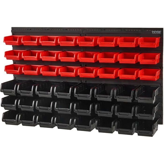 Étagère Bac à Bec Plastique 48 Boites Rangement Empilables Atelier Garage avec Panneaux Muraux Organisateur Outils pour Écrous