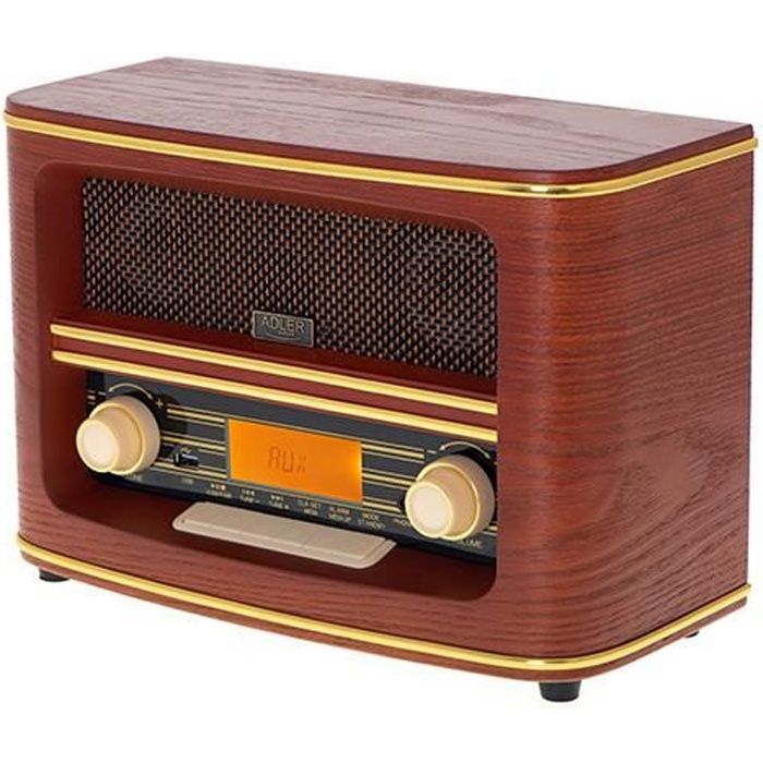 Radio-réveil - ADLER - AD 1187 - Bluetooth 5.0 - Lecture USB - Marron