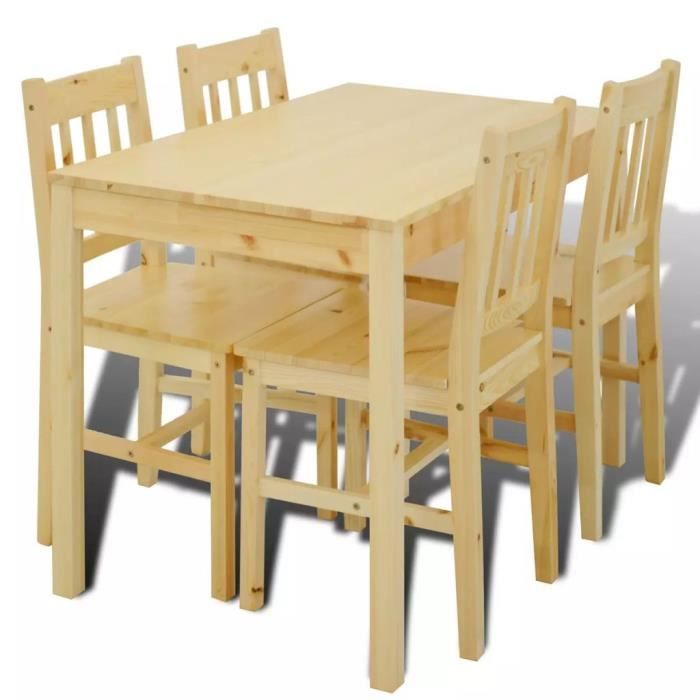 HUI Table de salle à manger en bois avec 4 chaises Naturel