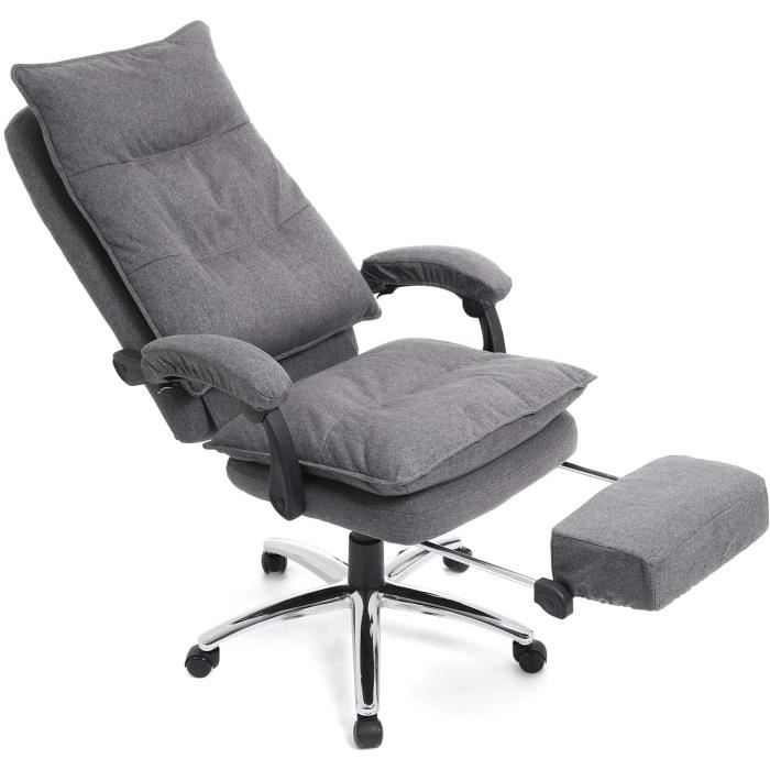 Chaise de bureau - Avec repose-pieds - Ergonomique - Tissu - Grijs