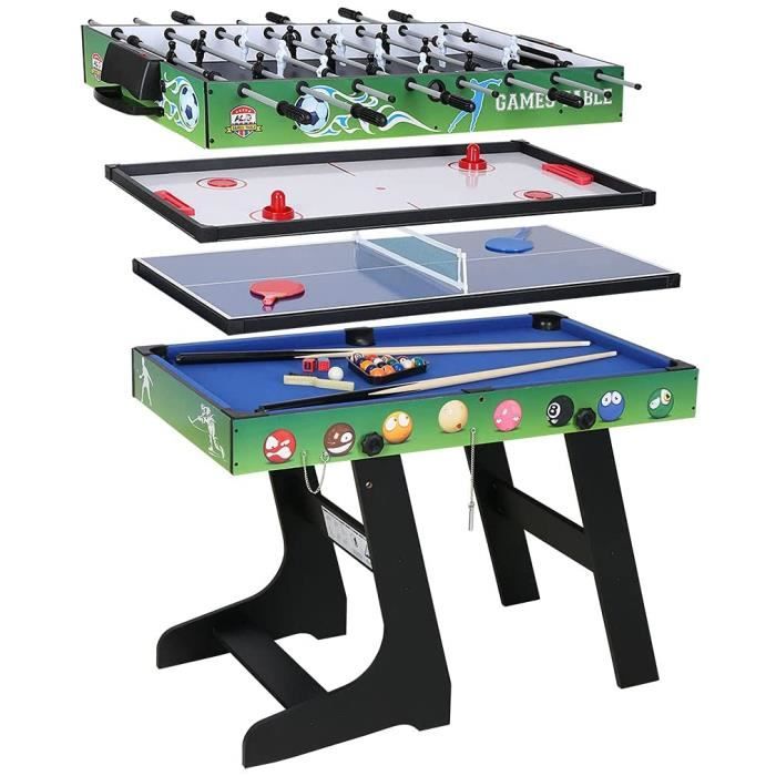 Table Multi Jeux rotative 4 en 1 – Billard, Hockey, Ping Pong, Table