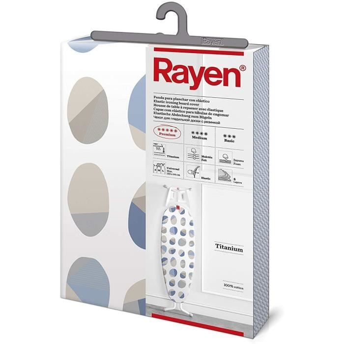 Rayen | Housse pour table à repasser Universelle | 3 épaisseurs: mousse,  molleton et tissu 100 % coton | Gamme Medium de Rayen | 130X47 cm | Gris à