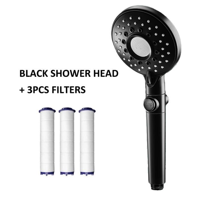 noir et filtre - Pommeau de douche noir réglable, 5 modes, avec filtre,  bouton'arrêt, économie'eau, haute pre