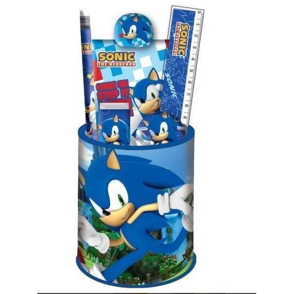 Set Scolaire Papeterie 6 pièces avec pot à crayons métal Sonic The Hedgehog
