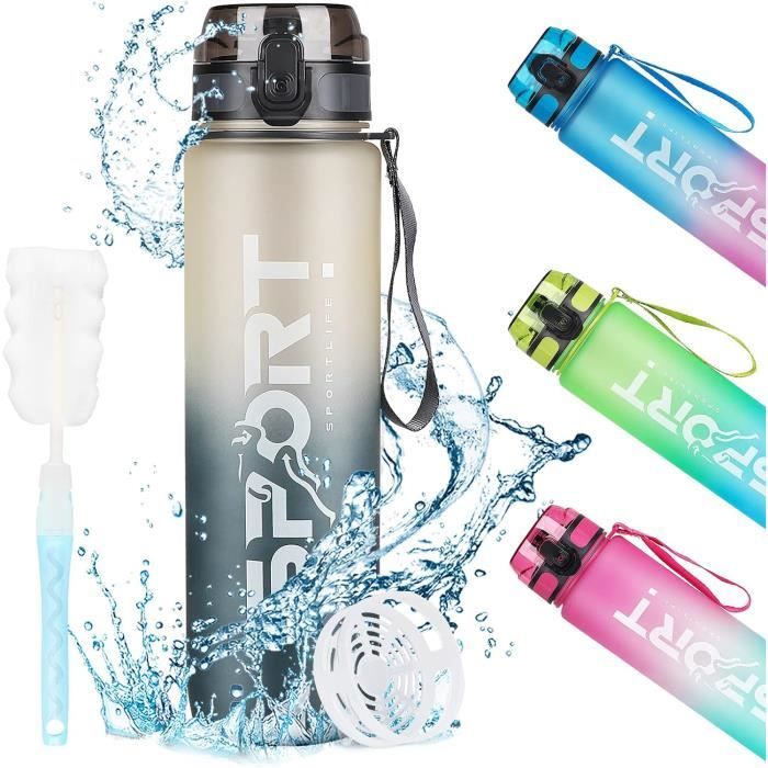 Gourde Sport 1 Litre - Anti-Fuite, Sans BPA - Échelle De Quantité - Idéale Gym, Randonnée