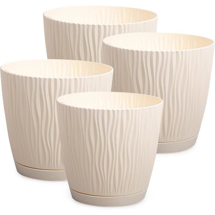 Lot De 4 Pots à Fleurs Blancs Avec Soucoupe – 20 Cm X 14,5 Cm | Plastique Robuste, Trou De Drainage, Idéal Plantes, Herbes, Cactus, Balcon & Intérieur