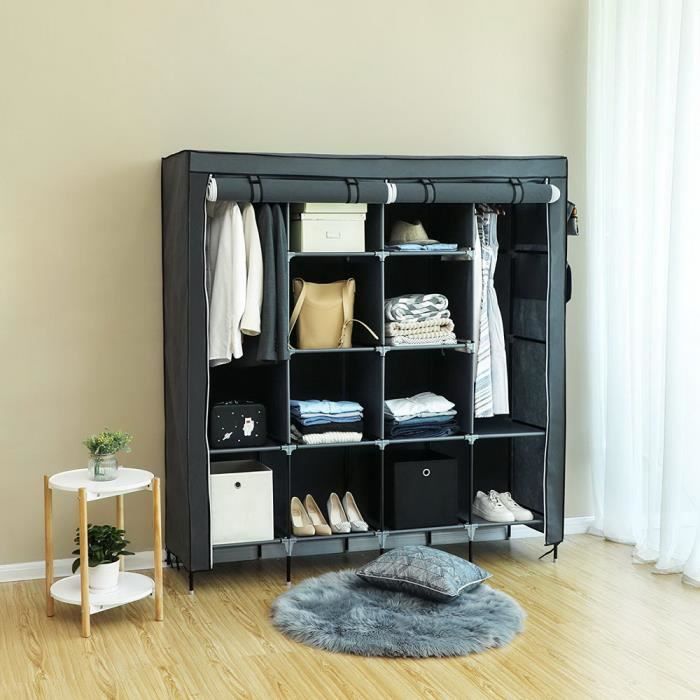 Armoire penderie en non-tissé avec 4 pieds hauts et 4 poches latérales 169 5 x 44 x 168 5 / 181 5 cm-Gris Armoire penderie en non-tissé avec 4 pieds hauts et 4 poches latérales 169 5 x 44 x 168 5 / 181 5 cm-Gris