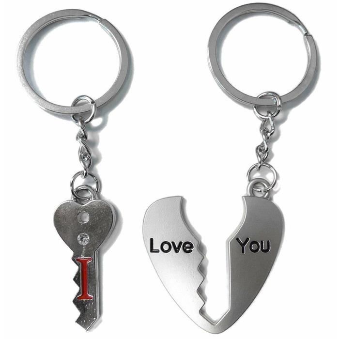 Porte-clés couple d/'hippopotames en demi cœurs en argent à gauche et à droite de erno nr.213047 et nr.213049