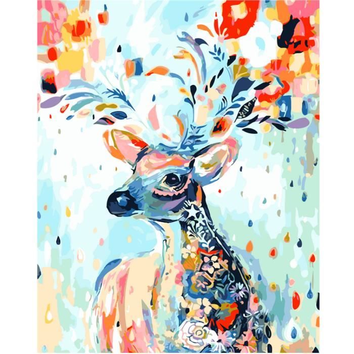-Frameless Chien coloré Yuknees DIY Peinture à lhuile,Peinture par Nombre Kits,avec Brosses et peintures acryliques,pour Adultes Enfants Seniors Débutant 40 x 50 cm 