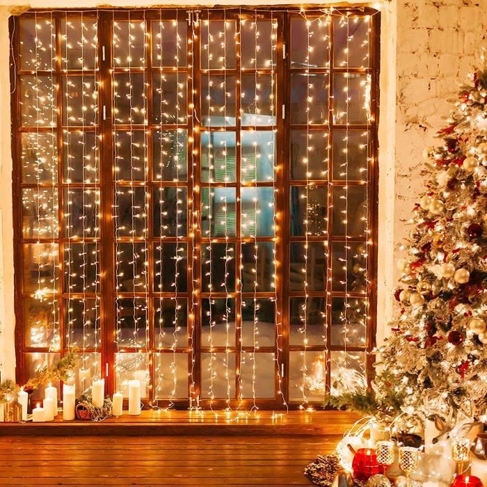 Rideau Lumineux Noel,Guirlande Rideau Lumineux,300LED 3M*3M,8 Modes d