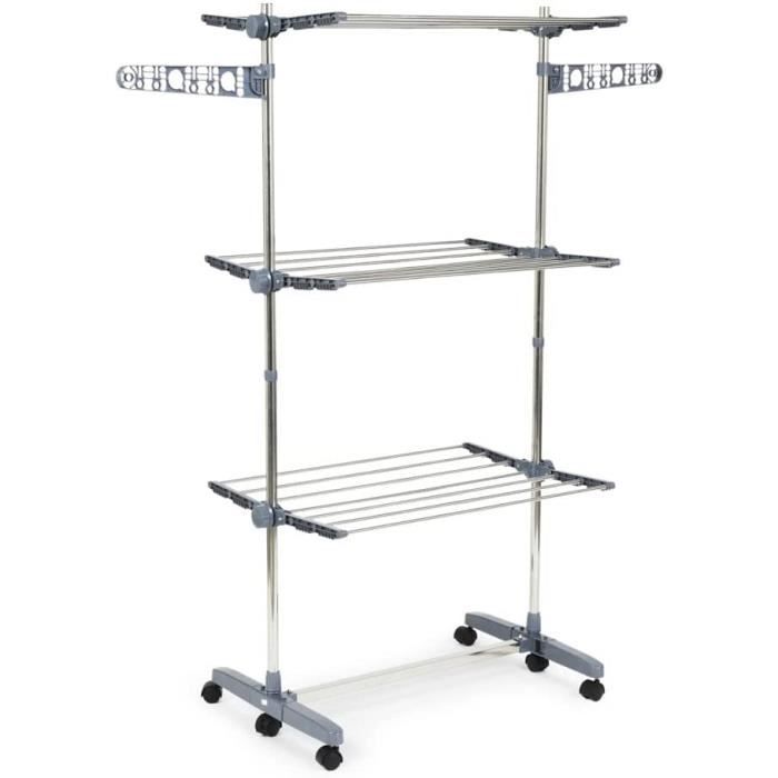 HURRISE Étendoir à linge pliable à 3 niveaux avec roulettes robustes HURRISE Étendoir à linge pliable à 3 niveaux avec roulettes robustes