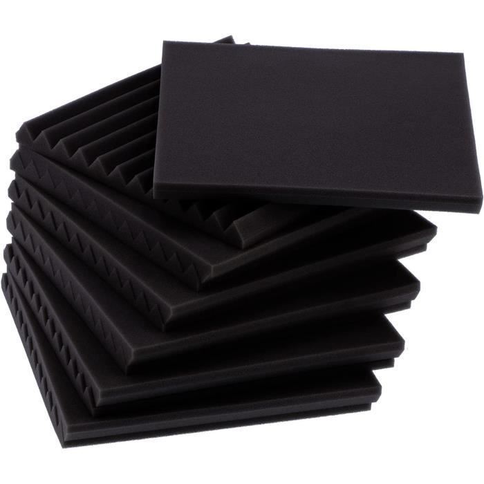 Fiqops Lot De 48 Panneaux Acoustiques Autocollants Pyramide 30x30x5 Cm – Mousse Noire Haute Densité Pour Isolation Phonique, Studio, Bureau, Réduction D'Écho & Décoration Murale