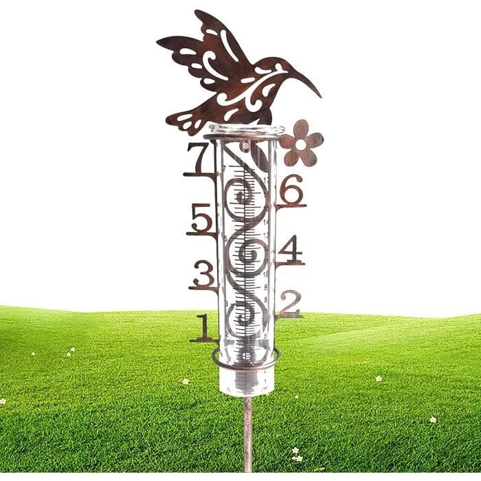 Pluviomètre En Métal En Forme D'Oiseau Avec Thermomètre - Décoration Jardin Extérieur En Verre 83 Cm