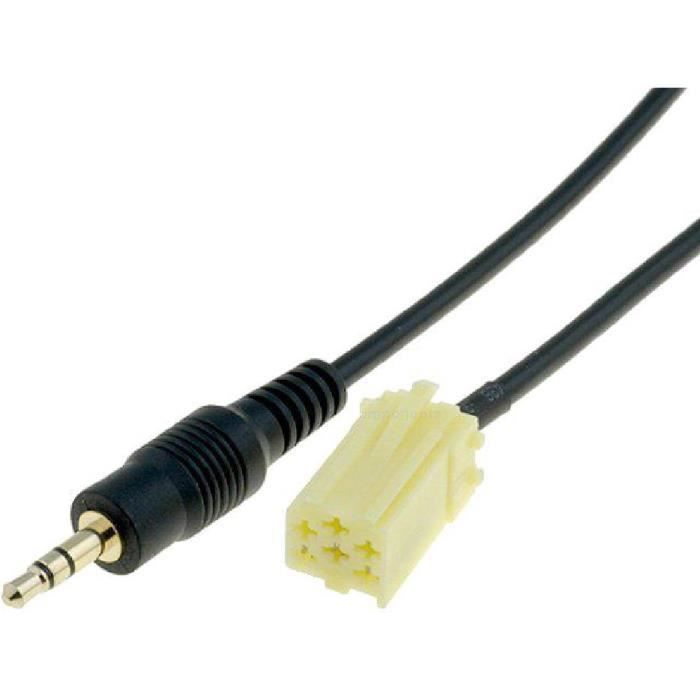 Tomzz Audio Adaptateur AUX-in Mini-ISO Jaune Vers Jack 3.5mm – Compatible Smart ForTwo 451, Fiat Grande Punto, Alfa 159 & Plus