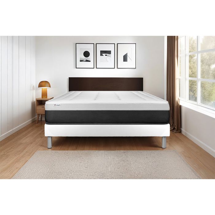 Ensemble Matelas Sommier 160x200 cm - Sommier Blanc (en kit) - Vital Form Blanc
