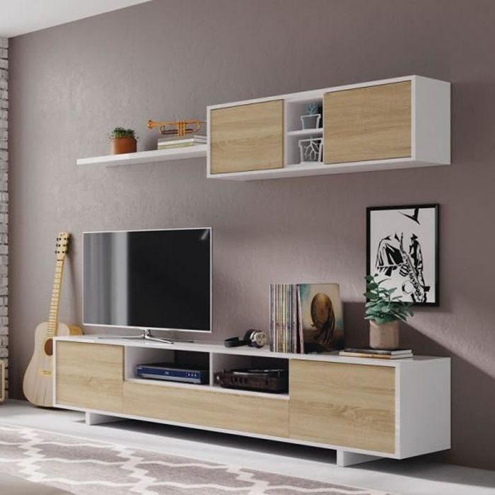 meuble tele blanc et bois clair