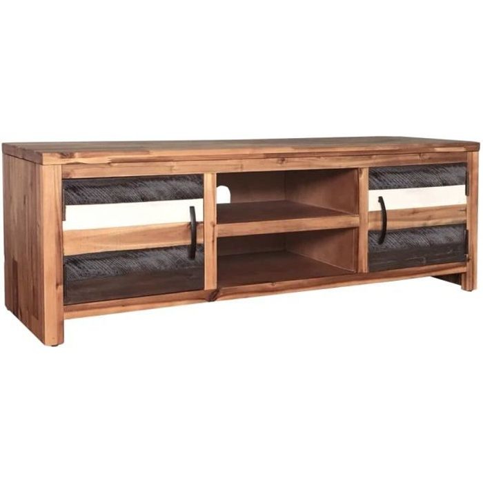 meuble tv - style industriel - bois de manguier massif - meuble hifi - stable et durable - 120 x 35 x 40 cm