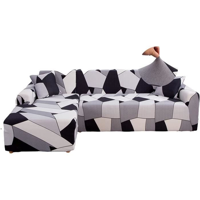 Housse De Canapé D'angle Extensible 2+3P Avec Accoudoirs Et Taies
