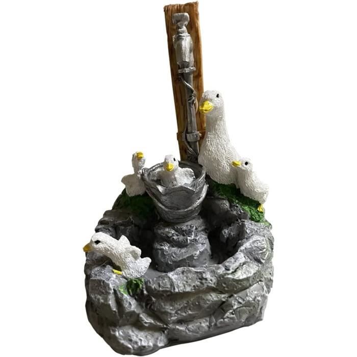 Statue De Jardin, Énergie Solaire Résine Canard Famille Patio Fontaine