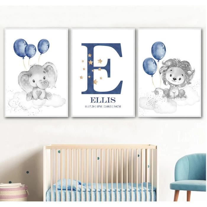 Affiche Murale Personnalisee Avec Nom De Bebe Peinture Sur Toile Imprimee Ballon Bleu Animaux Image De Chambre D Enfant 40 50cm Cdiscount Maison