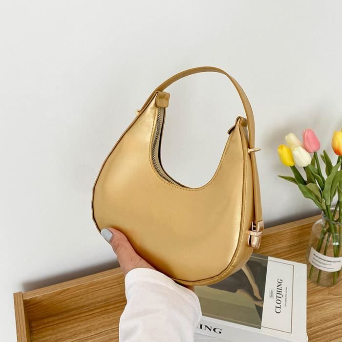 Or B Sac a Main de Luxe en Cuir PU pour Femme Vintage a la Mode Double Fermeture Eclair Demi Lune Croi Cdiscount Bagagerie Maroquinerie