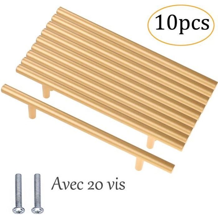 Lot de 10 pcs Poignées Meubles Doré Poignee Porte Cuisine - Zaku Boutons de Tiroir Laiton pour Placards centres de trous 160 mm