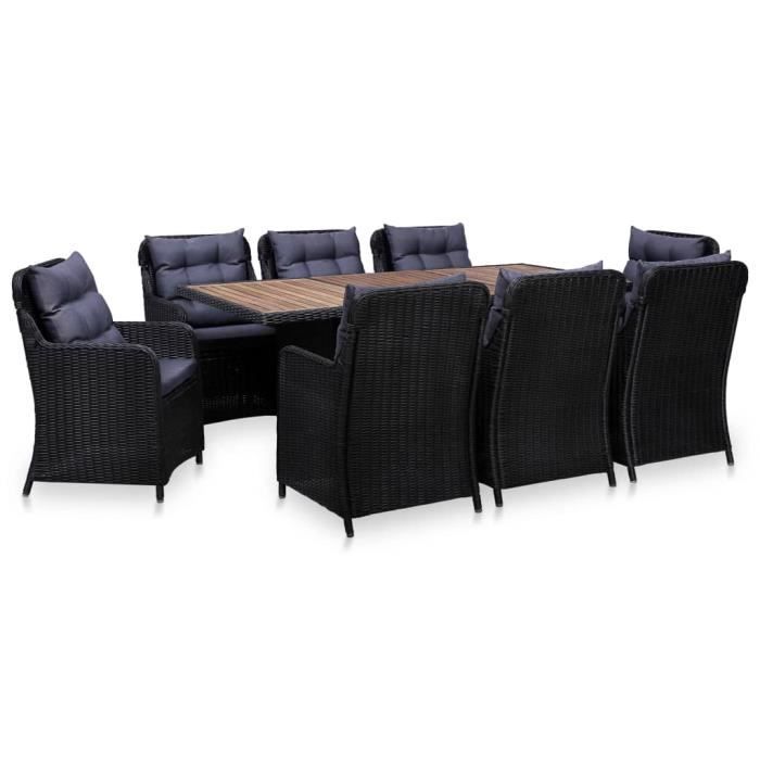 Qualité luxe© | Mobilier à dîner de jardin & Ensemble de 1 table avec 8 chaises & Résine tressée Noir |605470