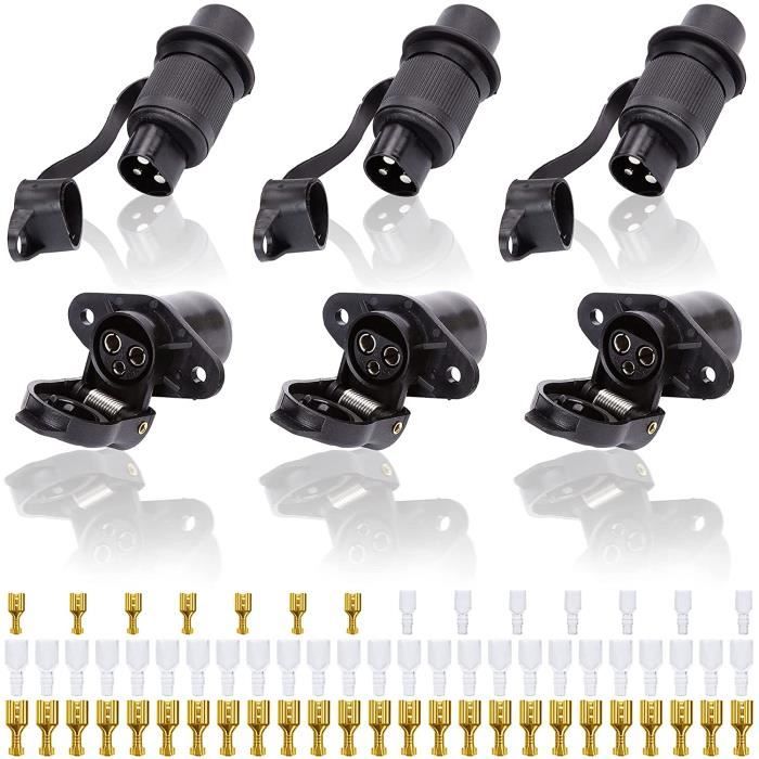 Prise Caravane Prises Remorque 3 Broches SPARKMOTO - Lot 2 Prises Mâle/ femelle étanches 12V/24V Prise Remorque 7 Broches Prise Caravane Prises Remorque 3 Broches SPARKMOTO - Lot 2 Prises Mâle/ femelle étanches 12V/24V Prise Remorque 7 Broches