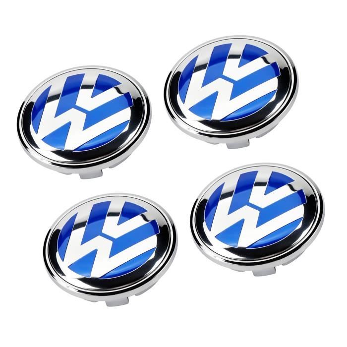 VW Volkswagen Jetta MK5 Golf Passat | Capuchon central de roue, 65mm 3B7 601 171 Logo, emblème de moyeu, bleu, 4 pièces-ensemble