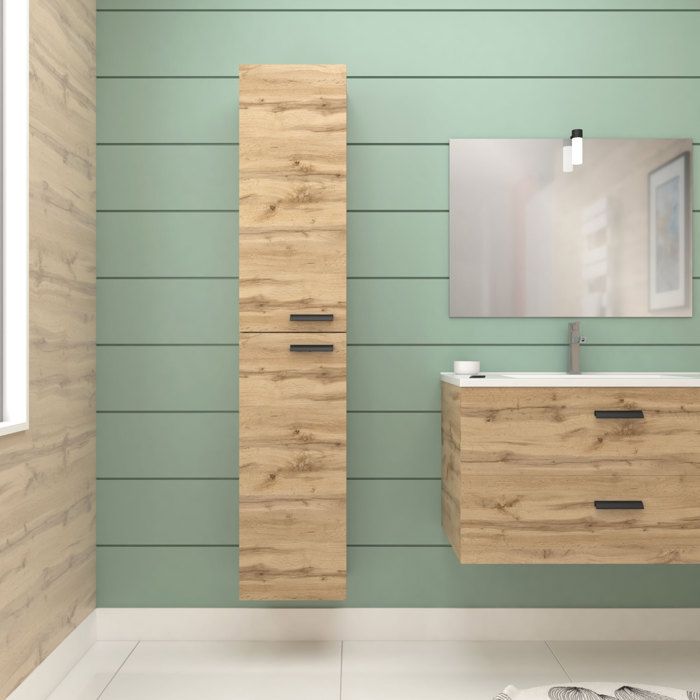 Meuble Colonne de salle de bains en mélaminé décor bois 30x25x150cm - BOX-IN