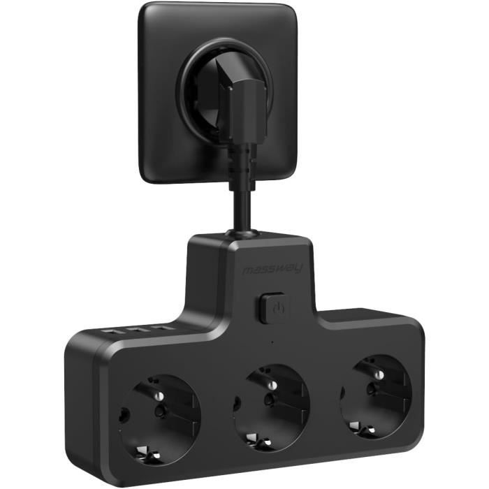 Multiprise 4 Voies Avec 3 Ports USB – 3840W, Blanche, Voyant Lumineux, Pour Chargeurs Et Appareils électriques