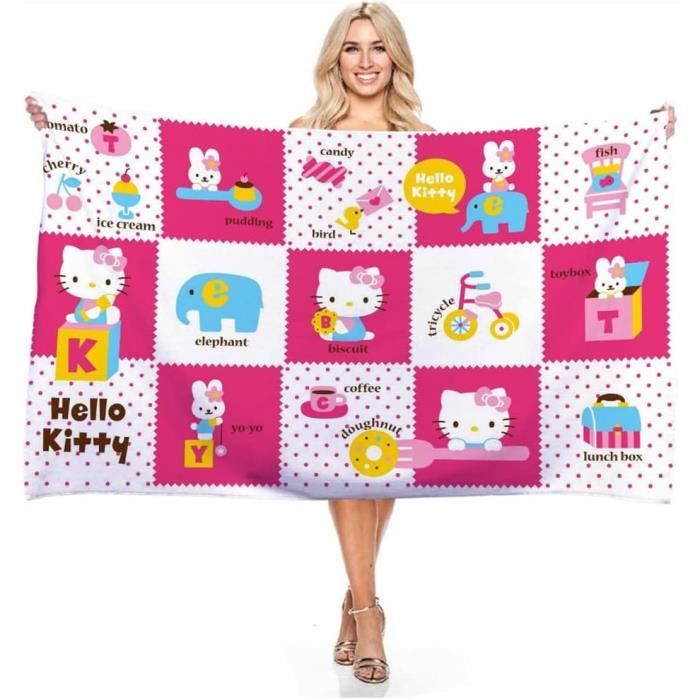 Serviette De Plage Hello Kitty 70x140 Cm - 100% Coton Rose Pour Enfants Et Ados