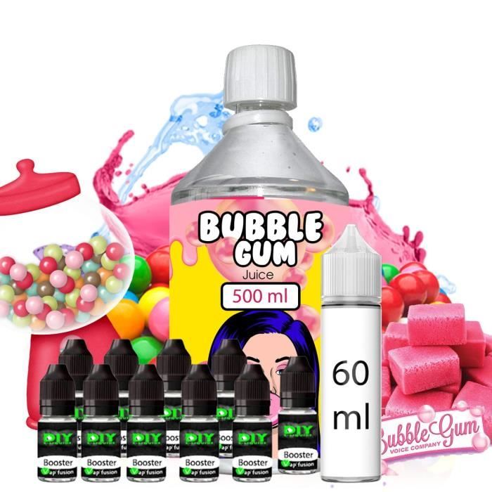 Pack E-liquide Bubble gum Chewinggum 500ML 0MG VAP'FUSION 50/50 PG/VG + 10  BOOSTER + FLACON 60 ML - Cdiscount Au quotidien