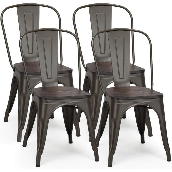 costway 4 chaises salle à manger empilables, style industriel en acier convient pour bistrot,cuisine,bar,café, jardin,balcon