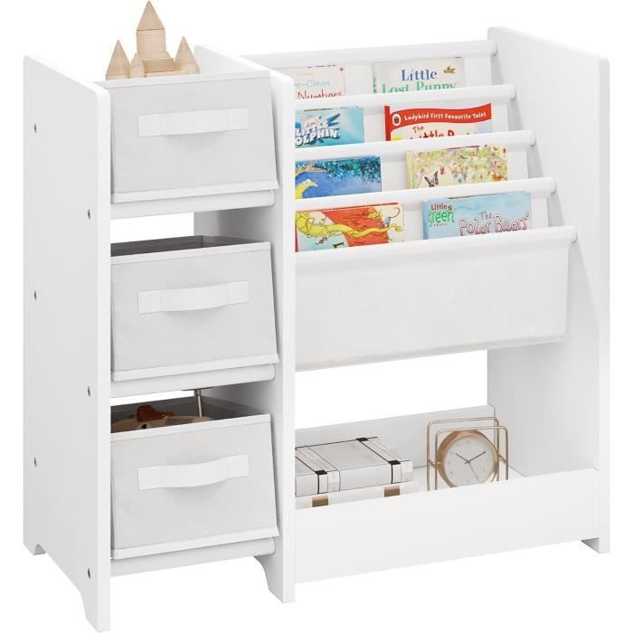 Bibliothèque Étagère de Rangement pour Enfants Meuble Montessiri en Bois MDF avec 3 Boîtes Amovibles Blanc E0EG0045